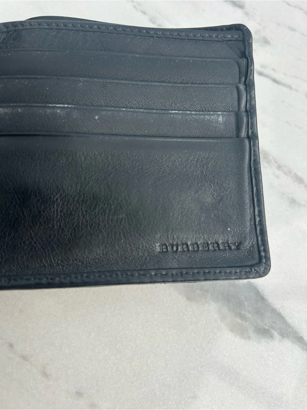 Men’s Burberry black on black plaid Leather Bifold Wallet